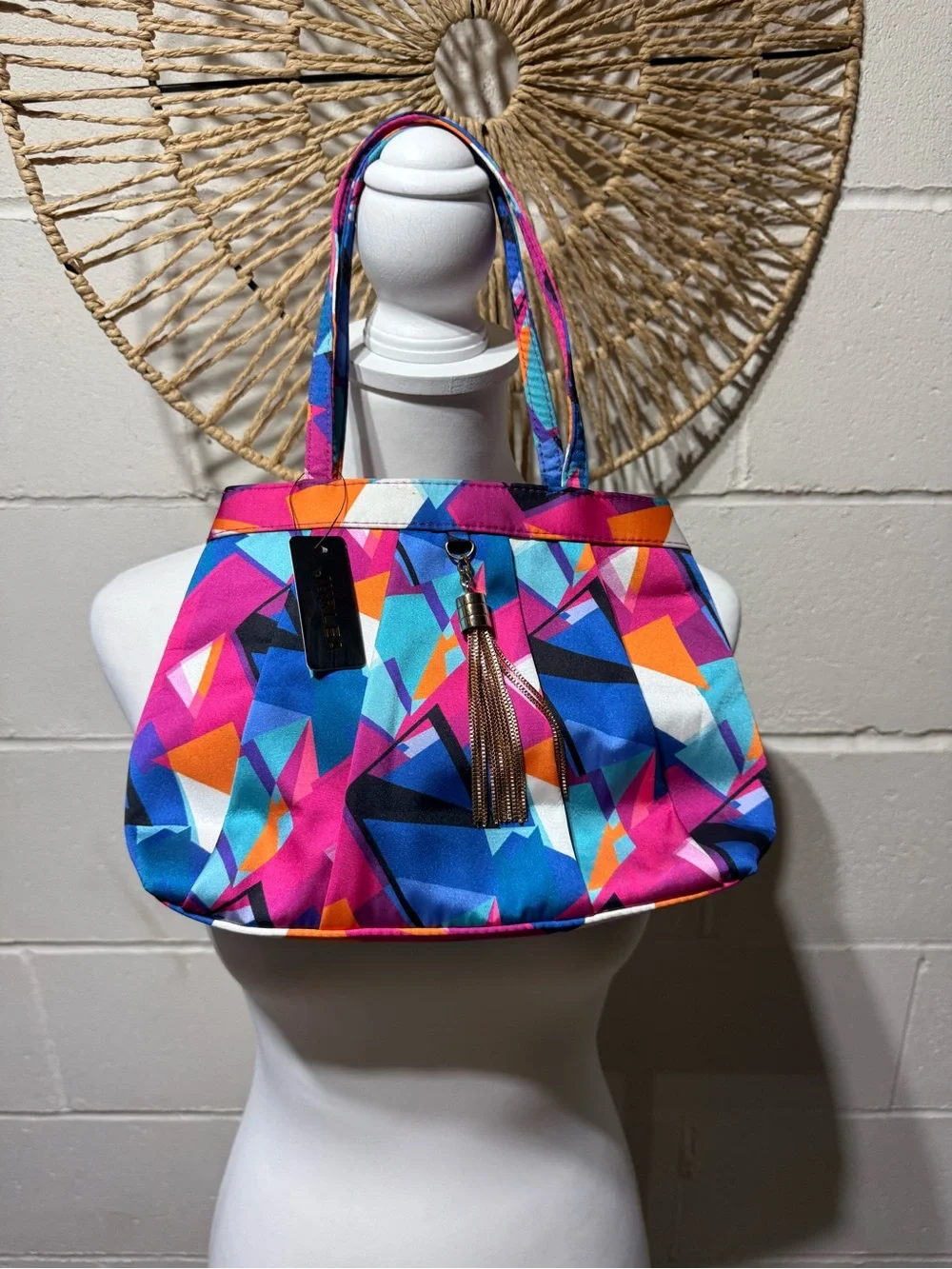 Multicolor Geometric Tote - Pink & Blue